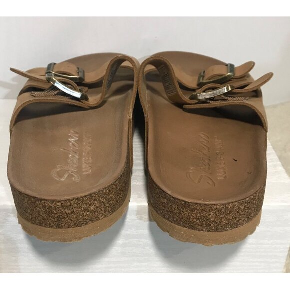 Skechers Sandals Luxe Foam Women Size 6 Tan Double Strap Slide Adjustable Buckle - Picture 9 of 12